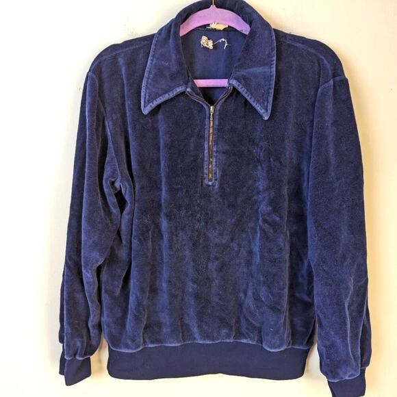 Vintage 70's Velour Blue Nabholz  Sportables by Martin Burns Top - Large - Picture 1 of 6